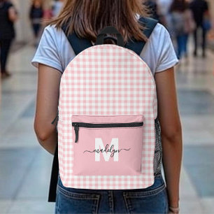 Mochila Impresa Monograma de Cuadros de Gingham Rosa