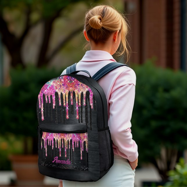 Mochila Impresa Monograma de cumpleaños de purpurina negro lindo u (Subido por el creador)