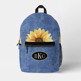 Mochila Impresa Monograma de denim girasol