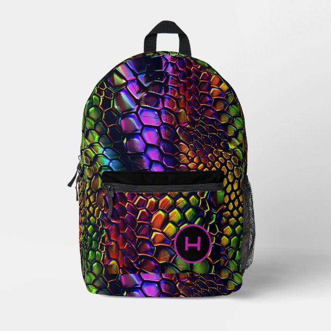 Mochila Impresa Monograma de diversión de Neon Reptile (Anverso)