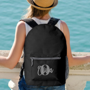 Mochila Impresa Monograma de escritura moderna de color gris negro