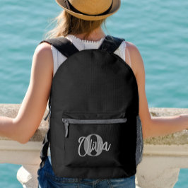 Mochila Impresa Monograma de escritura moderna de color gris negro