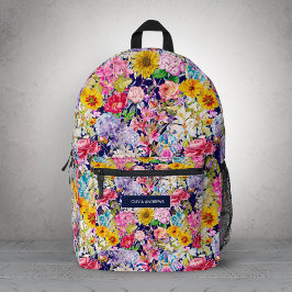 Mochila Impresa Monograma de estampado floral elegante amarillo pá