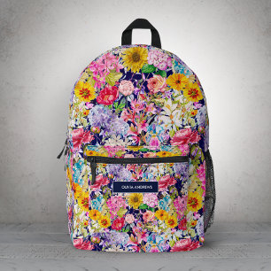 Mochila Impresa Monograma de estampado floral elegante amarillo pá