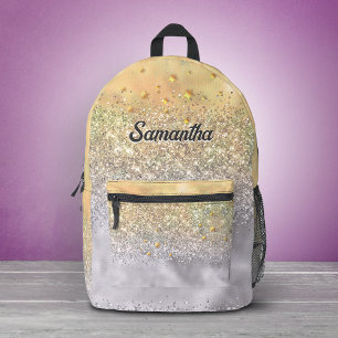 Mochila Impresa Monograma de estrellas brillantes de plata y oro l