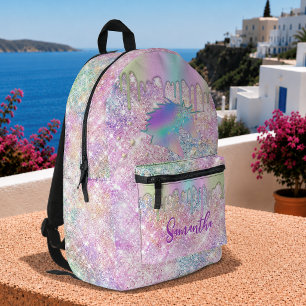 Mochila Impresa Monograma de estrellas de purpurina de unicornio a