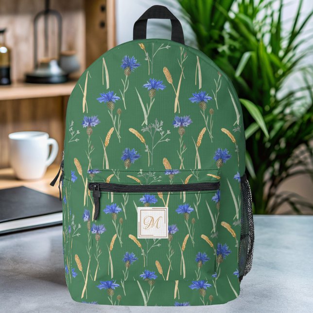 Mochila Impresa Monograma de flor salvaje floral verde (Subido por el creador)