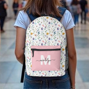 Mochila Impresa Monograma de Flor Silvestre Elegante