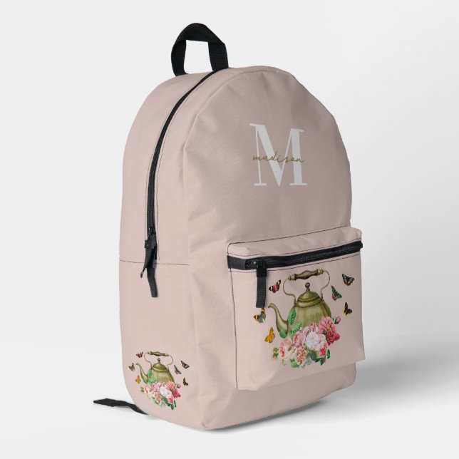 Mochila Impresa Monograma de floral rosada y mariposas Fiesta de T (Esquina izquierda trasera)