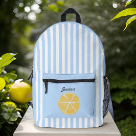 Mochila Impresa Monograma de franjas azules de limón amarillo y ci