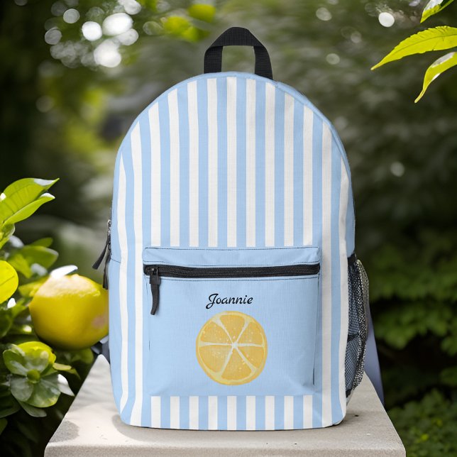Mochila Impresa Monograma de franjas azules de limón amarillo y ci (Subido por el creador)