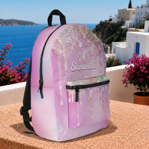 Mochila Impresa Monograma de gotas de purpurina de arcoíris rosa c