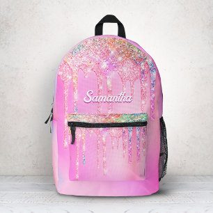 Mochila Impresa Monograma de gotas de purpurina de arcoíris rosa c