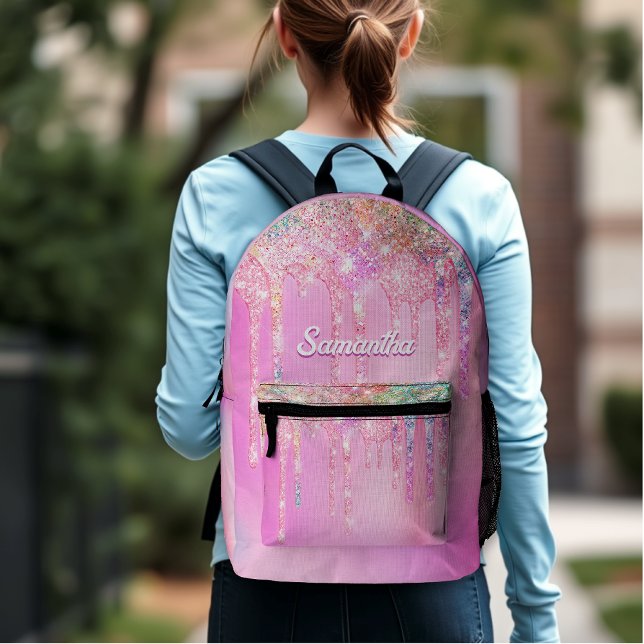 Mochila Impresa Monograma de goteo de Purpurina arcoiris rosado ca (Subido por el creador)