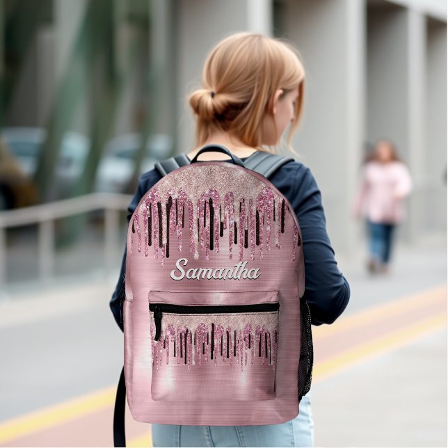 Mochila Impresa monograma de goteo rosado de rosa de moda (Subido por el creador)