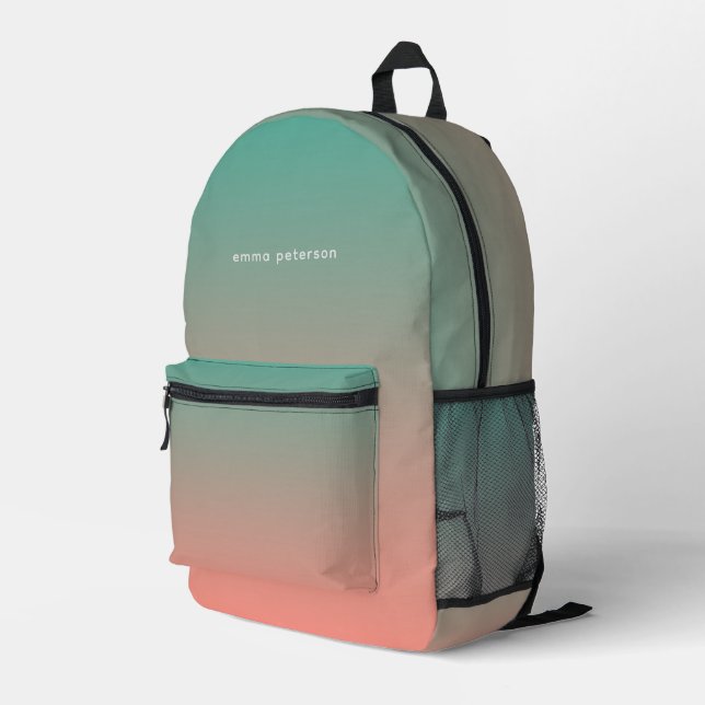 Mochila Impresa Monograma de gradiente verde rosado de bonito (Esquina derecha trasera )