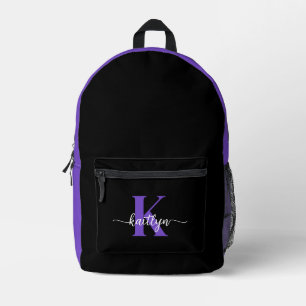 Mochila Impresa Monograma de guión morado negro