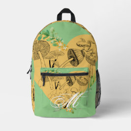 Mochila Impresa Monograma de hongos y ranas del Boho floral