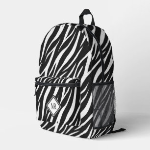 Mochila Impresa Monograma de impresión de cebra de patrón blanco y