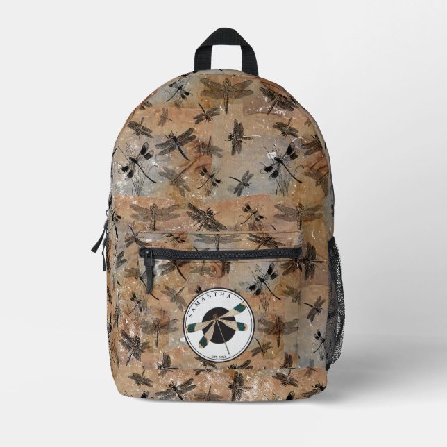 Mochila Impresa Monograma de la entomología alterada de la libélul (Anverso)