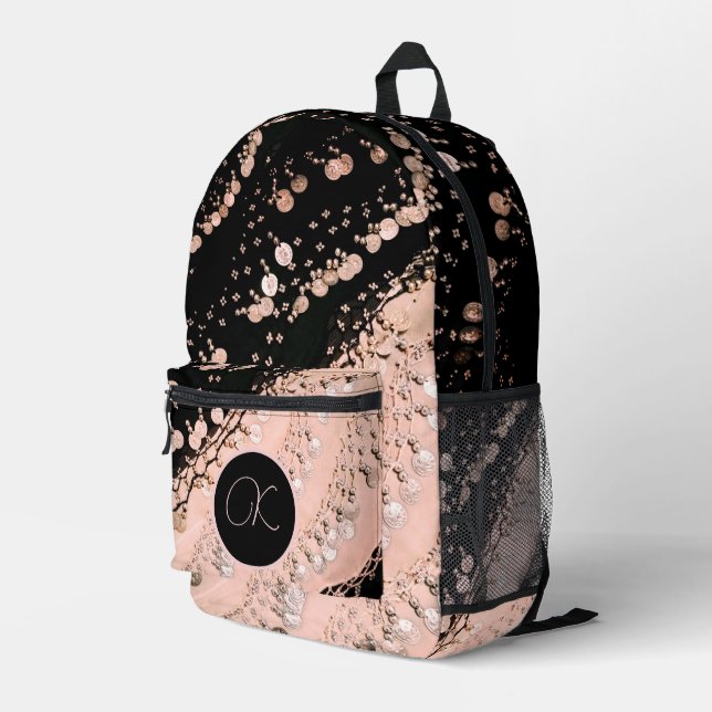 Mochila Impresa Monograma de la estafa gitana de la moneda de imit (Esquina derecha trasera )