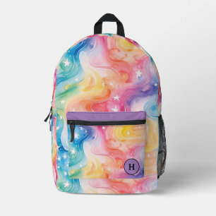 Mochila Impresa Monograma de la galaxia arcoiris de color acuático