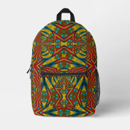 Mochila Impresa Monograma de la vendimia azul rojo amarillo colori