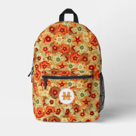 Mochila Impresa Monograma de las flores hippie del Naranja Groovy 