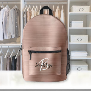 Mochila Impresa Monograma de letra de metal cepillado en rosa oro