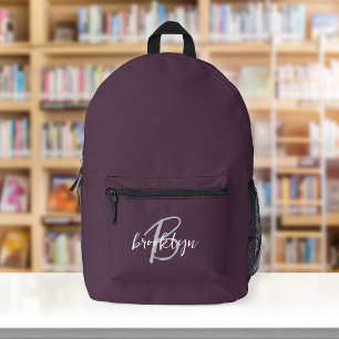 Mochila Impresa Monograma de letra manuscrita en gris y blanco sob