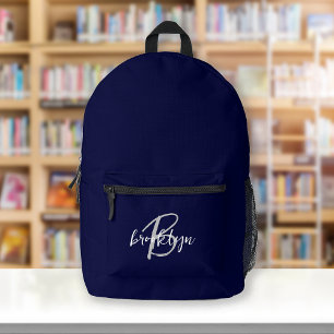 Mochila Impresa Monograma de letra manuscrita gris azul marino y b