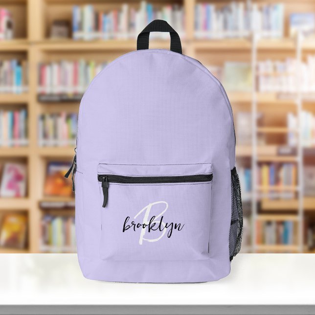 Mochila Impresa Monograma de letra script de lavanda negra y blanc (Subido por el creador)