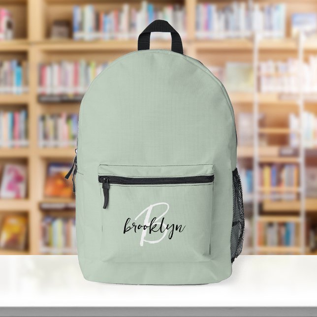 Mochila Impresa Monograma de letra script de moda en verde salvia  (Subido por el creador)
