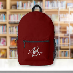 Mochila Impresa Monograma de letra script en gris y burgundy blanc