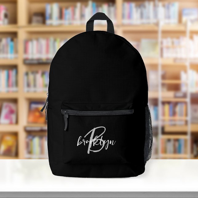 Mochila Impresa Monograma de letra script en negro blanco gris (Subido por el creador)