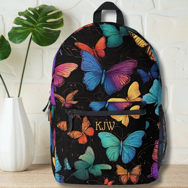 Mochila Impresa Monograma de mariposas vibrantes (Subido por el creador)