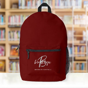 Mochila Impresa Monograma de nombre con escritura en gris y burgun