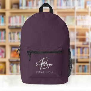 Mochila Impresa Monograma de nombre con escritura en morado gris y