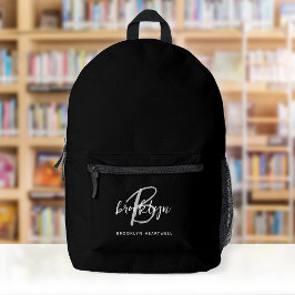 Mochila Impresa Monograma de nombre con escritura en negro blanco 