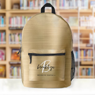 Mochila Impresa Monograma de nombre en metal cepillado dorado negr