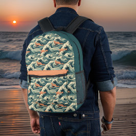 Mochila Impresa Monograma de ondas inspiradas en el verde japonés