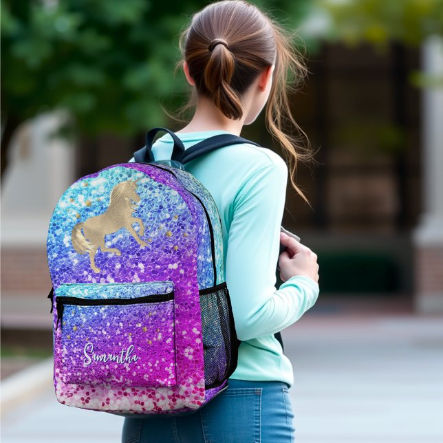 Mochila Impresa Monograma de oro de arcoiris Purpurina rosa unicor (Subido por el creador)