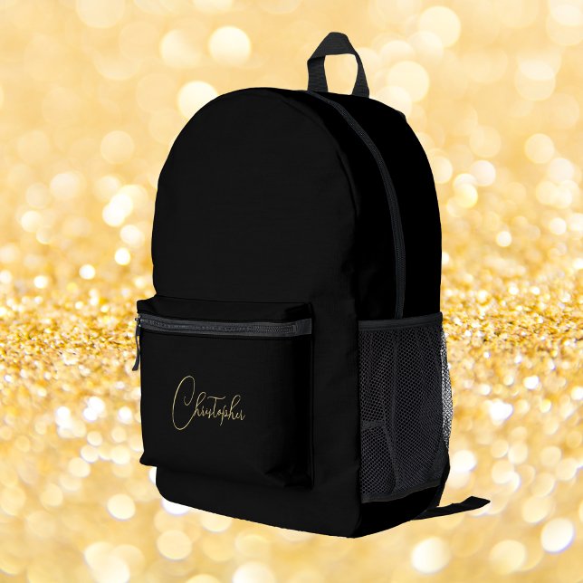 Mochila Impresa Monograma de oro negro hombres mujeres viajan en G (Black Gold Monogram Mens Womens Travel Laptop Cool Printed Backpack)