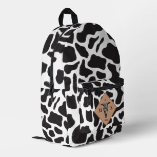 Mochila Impresa Monograma de patrón animal de punto de vaca blanco