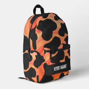 Mochila Impresa Monograma de Patrón de Vaca Negra y Naranja