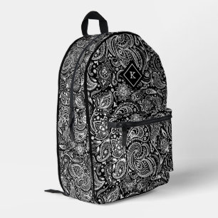 Mochila Impresa Monograma de patrón paisley blanco y negro