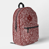 Monograma de patrón paisley blanco y rojo oscuro