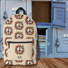 Mochila Impresa Monograma de paz y flores bohemias