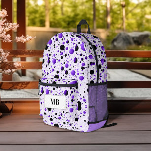 Mochila Impresa Monograma de punto de polka morado y negro