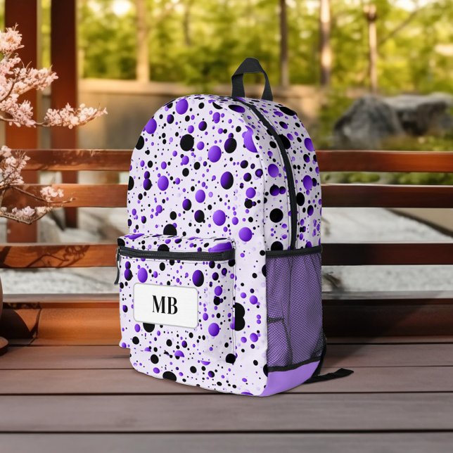Mochila Impresa Monograma de punto de polka morado y negro (Subido por el creador)